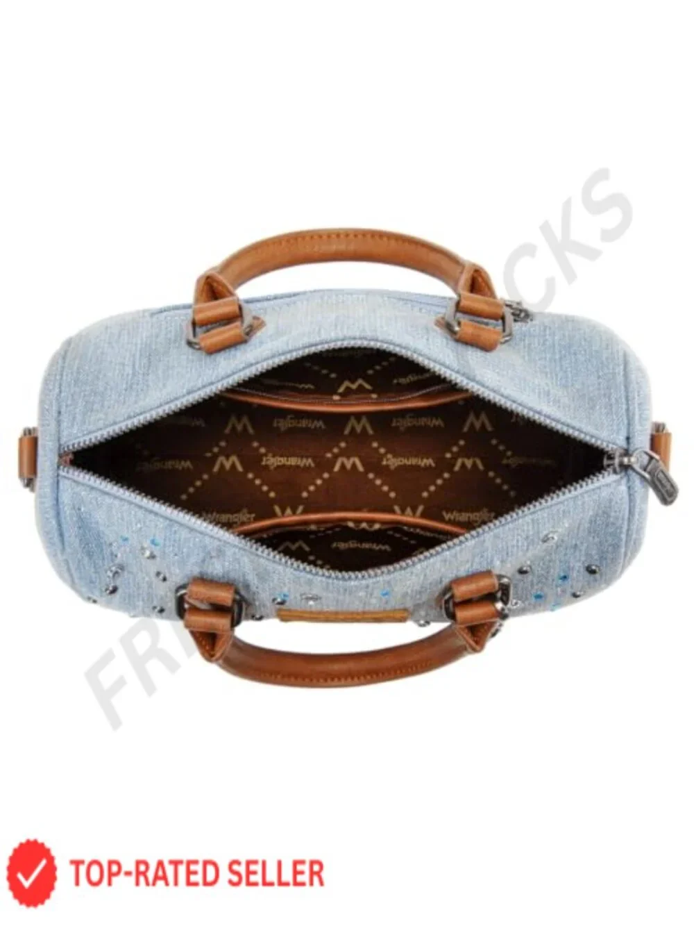 Rhinestone Denim Barrel Bag Crossbody Satchel Purse Y2K Top-Handle